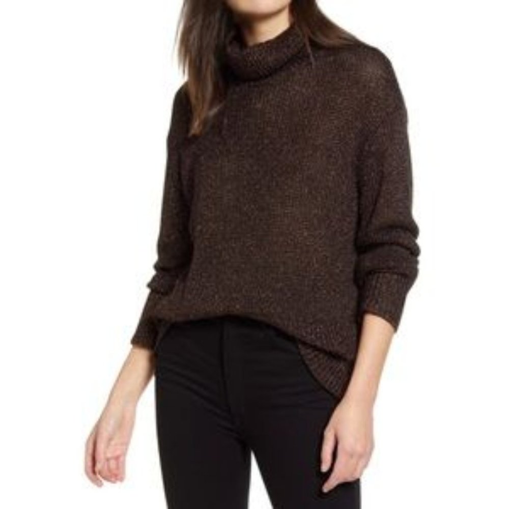 Chelsea28 Cowl Neck Speckled Wool Blend Sweater Brown Ganache Combo S NWT